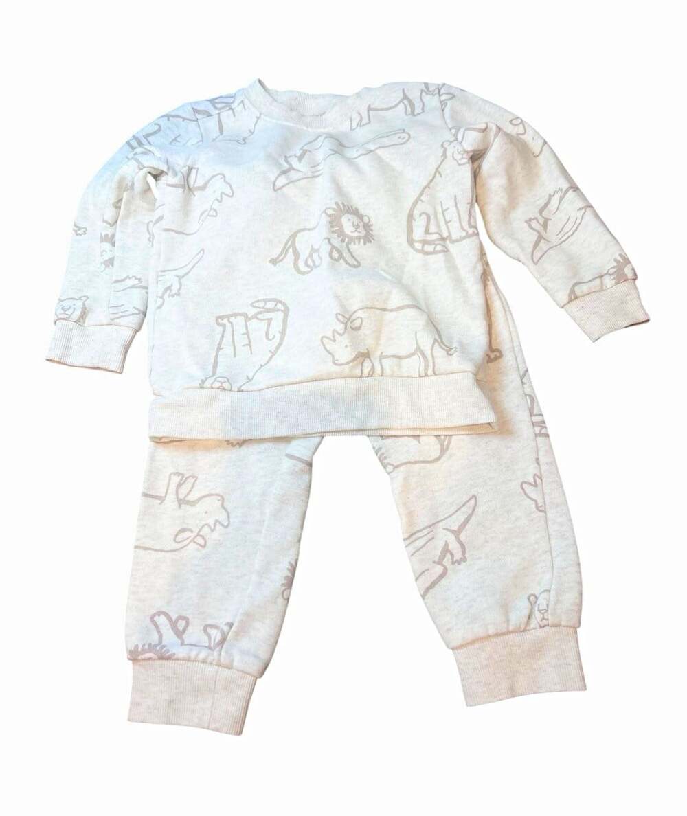 Carter's 3T 2pc Fleece Sweatshirt & Pants Set Ivory Gray Animal Print Cotton